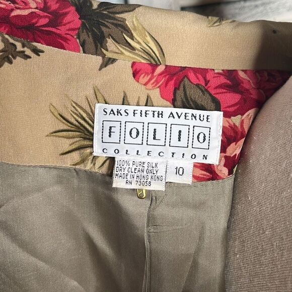 Folio Collection Saks Fifth Avenue Silk Women's Beige Floral Blazer Size 10 - Picture 11 of 11